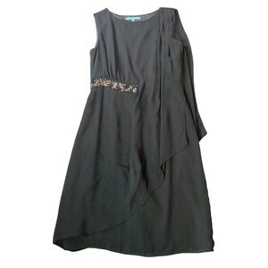 Antonio Melani Black Chiffon Overlay Cocktail Dress Beaded Waist Detail Size 8